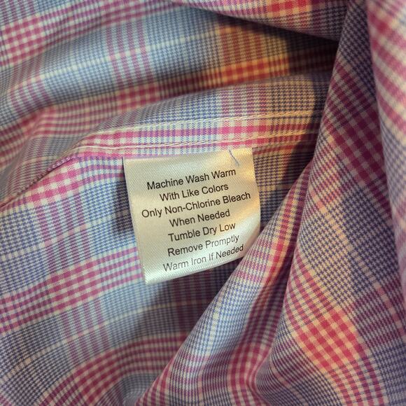 Pronto Uomo Slim Fit Non-Iron Pink Blue Plaid Dress Shirt 16 32/33 - Picture 4 of 12